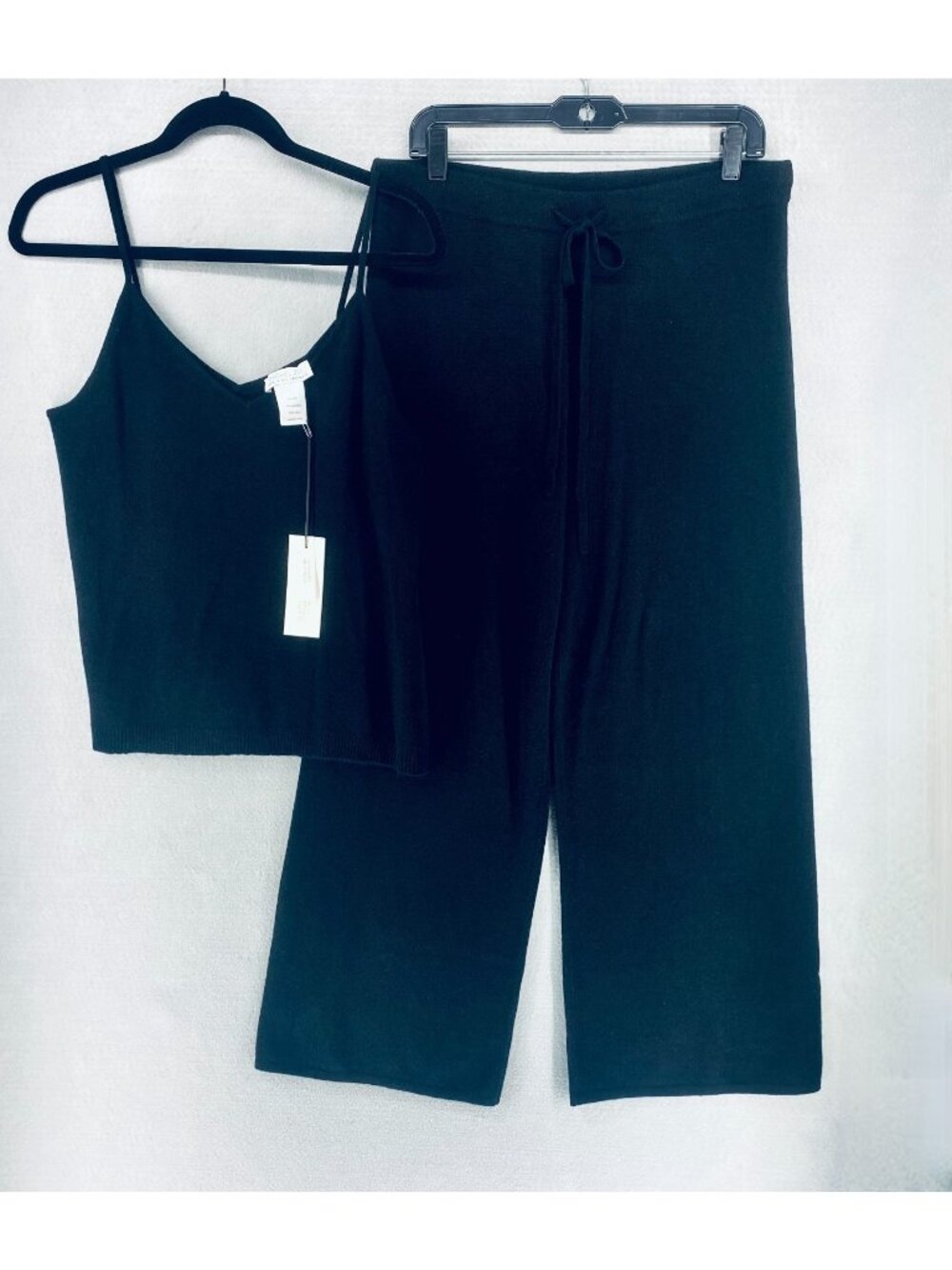 Rachel Zoe Cashmere Pajama Set Womens M Black Tank Top Pants Lounge Luxury NWT